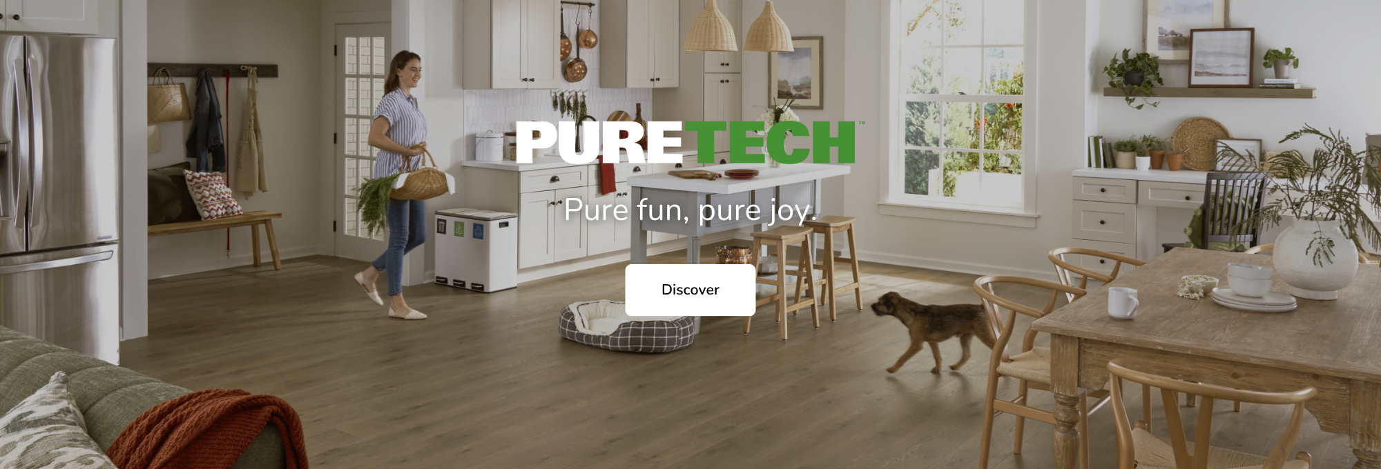 Durable and affordable floor solution featured with family playing on kitchen floor